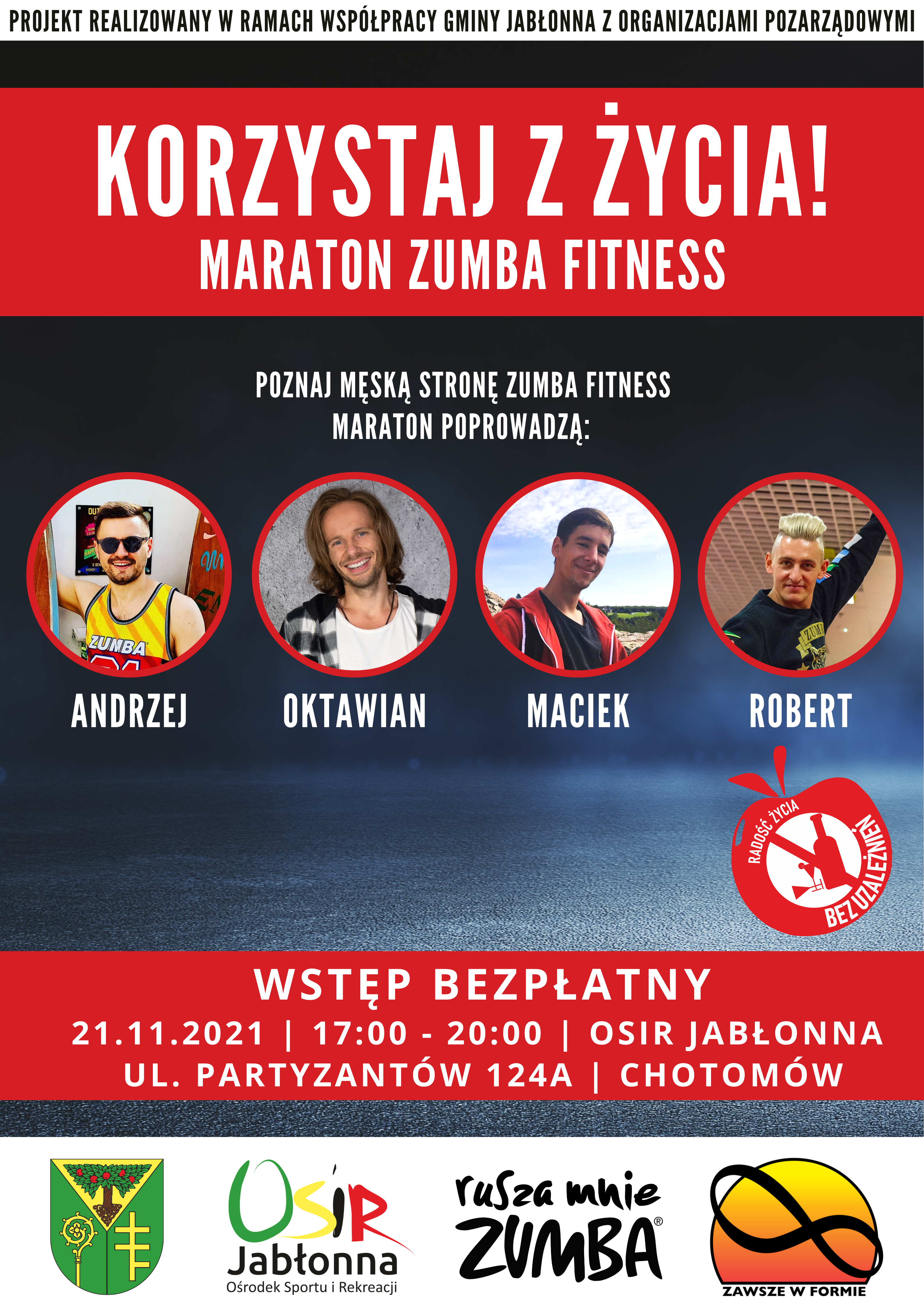 Plakat informacyjny: ZUMBA Korzystaj z życia, Maraton ZUMBA Fitness Plakat informacyjny: ZUMBA Korzystaj z życia, Maraton ZUMBA Fitness